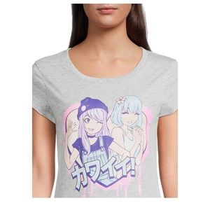 Junior's Kawaii Heart Short Sleeve GraphicT-Shirt Grey New With Tag Sz M (7-9)